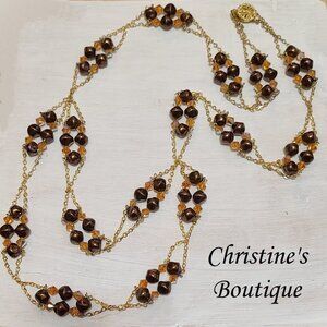 Czech Glass Long Necklace in Brown Tones